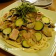 ズッキーニとナス、ベーコンの和風パスタ