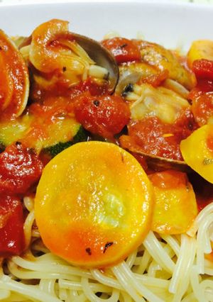 アサリとズッキーニのトマトソースパスタ-レシピのメイン写真