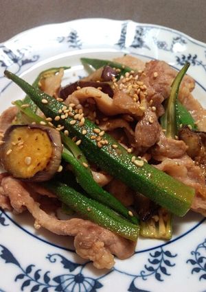 豚肉とオクラ、茄子のわさび醤油炒め-レシピのメイン写真