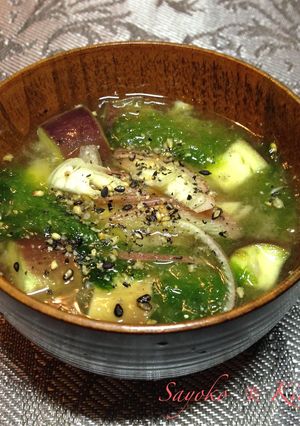 茄子とあおさの生姜味噌汁-レシピのメイン写真