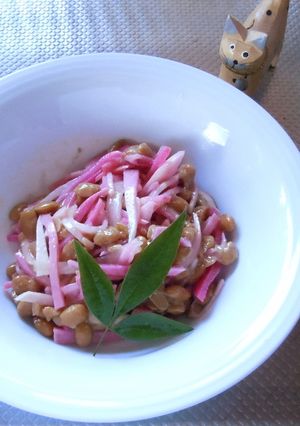 漬け物の納豆和えにオリーブオイルを加えて-レシピのメイン写真