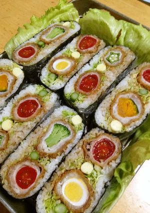 簡単キラキラ夏野菜カツの北本おにぎらず-レシピのメイン写真