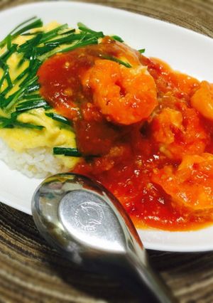 パパッと作れるニラ玉のエビチリソース丼-レシピのメイン写真