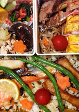 水炊きと☆焼き鮭＊高菜チャーハンのお弁当-レシピのメイン写真