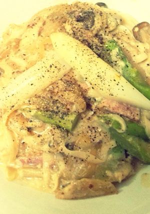 糖質オフ★アスパラとキノコの豆乳クリーム-レシピのメイン写真