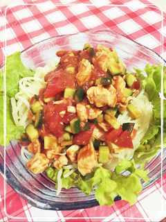 ピリ辛トマト冷麺しっかりタップリ夏野菜!-レシピのメイン写真