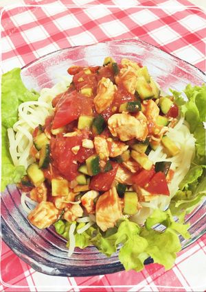 ピリ辛トマト冷麺しっかりタップリ夏野菜!-レシピのメイン写真