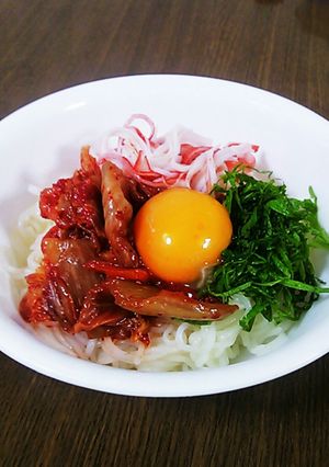 キムチとカニカマのピリ辛ぶっかけ素麺♪-レシピのメイン写真