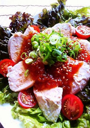しっとり♡鶏ムネ肉のピリ辛酢味噌掛け！-レシピのメイン写真