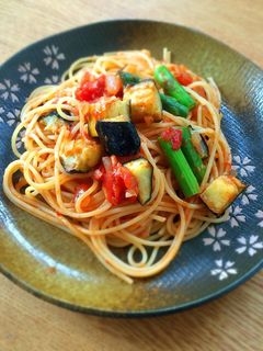 茄子とアスパラベーコンのトマトパスタ-レシピのメイン写真