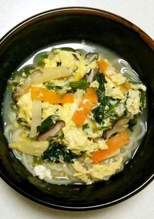 野菜たっぷり！山菜入り卵とじうどん-レシピのメイン写真