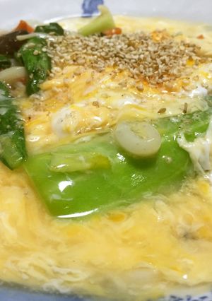 チンゲン菜とふわとろ卵のあんかけ蒟蒻饂飩-レシピのメイン写真