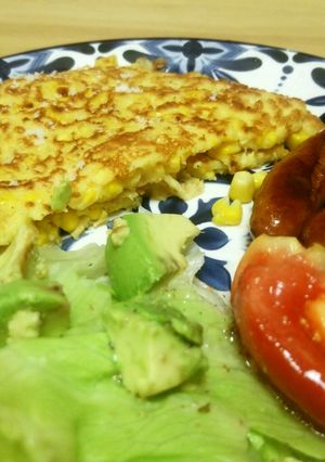 ランチ♪コーンパンケーキdeワンプレート-レシピのメイン写真
