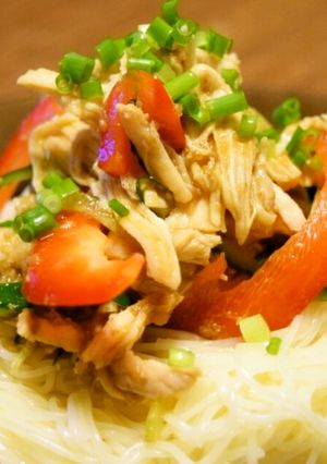 鶏むねと夏野菜の肉どれ和えそうめん-レシピのメイン写真