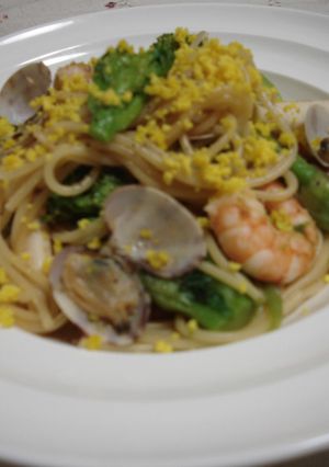 菜の花とシーフードの春パスタ-レシピのメイン写真