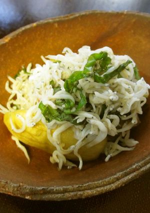 焼き茄子に梅しらすトッピングで風味豊かに-レシピのメイン写真