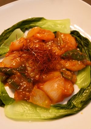 簡単なエビチリ炒めのチンゲン菜添え-レシピのメイン写真