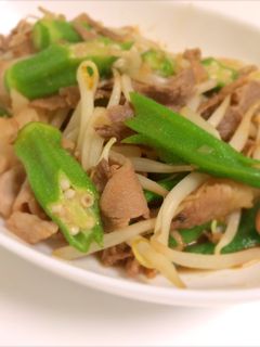 オクラと豚肉ともやしの焼肉のタレ炒め-レシピのメイン写真