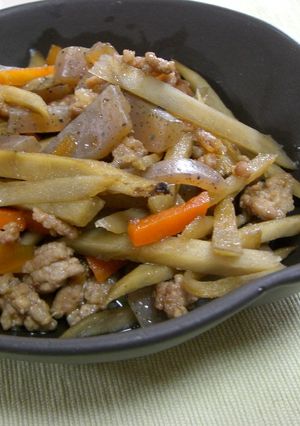 ゴボウとこんにゃくのそぼろ煮-レシピのメイン写真