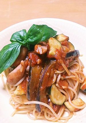 ナスとズッキーニのトマトパスタ-レシピのメイン写真