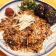 梅風味♡エビと薬味の固焼きそうめん