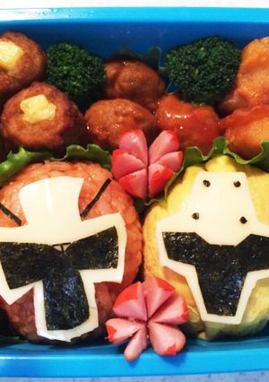 ☆キャラ弁☆ニンニンジャー 赤黄-レシピのメイン写真