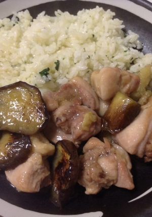 ナスとチキンのソテーバジルライス添え-レシピのメイン写真
