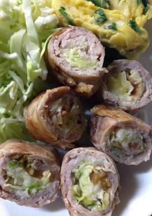 豚うす切り肉のキャベツ梅チーズ巻き焼き-レシピのメイン写真