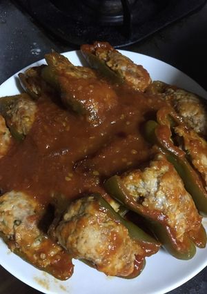 牛肉アレルギー ピーマンの肉詰めトマト煮-レシピのメイン写真