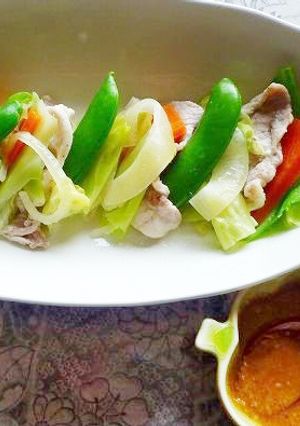 蒸し野菜と豚肉の胡麻酢ソース-レシピのメイン写真