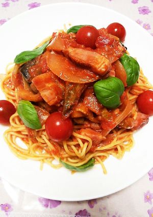 つるしベーコンとなすのトマトバジルパスタ-レシピのメイン写真