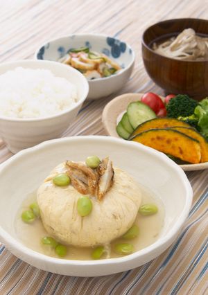 豆腐とうなぎ、枝豆のレンジ蒸し茶巾-レシピのメイン写真
