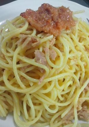 お鍋１つ和えるだけ梅ツナバター醤油パスタ-レシピのメイン写真