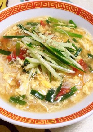 ニラ玉トマトの中華そうめん♪きゅうりも♪-レシピのメイン写真
