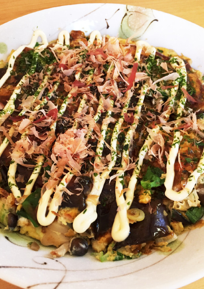 ナスとシメジのお好み焼き風 卵焼き！-レシピのメイン写真