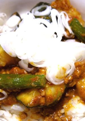 ピリ辛爽快！ 夏野菜のカレー麻婆丼-レシピのメイン写真