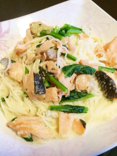鮭とほうれん草のクリームパスタ風そうめん-レシピのメイン写真