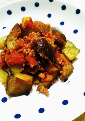 夏野菜と挽き肉の炒め-レシピのメイン写真