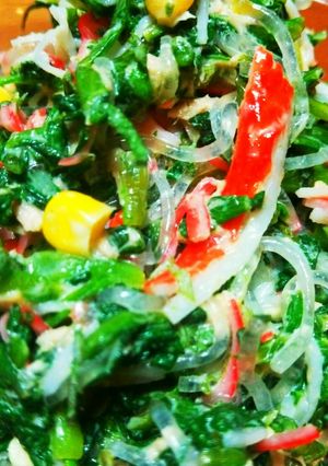 ♥プチプチ海藻麺と春菊の和え物♥-レシピのメイン写真