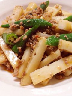 長芋とオクラとひき肉のシャキネバ炒め-レシピのメイン写真