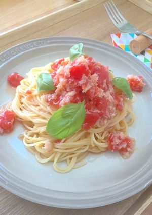 蟹缶で！蟹とトマトの冷製パスタ☆☆-レシピのメイン写真