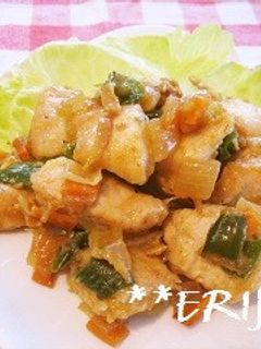 鶏むね肉と玉ねぎピーマンのカレー炒め♪♪-レシピのメイン写真