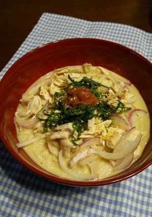 梅干し・大葉×豆乳つゆのぶっかけ素麺♪-レシピのメイン写真