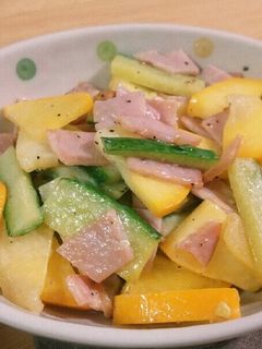 ズッキーニとキュウリのハムマヨ炒め-レシピのメイン写真