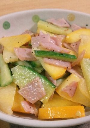 ズッキーニとキュウリのハムマヨ炒め-レシピのメイン写真
