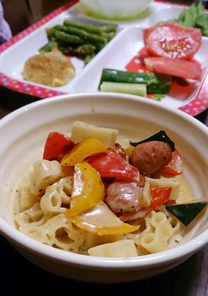 夏野菜とマカロニの豆乳チーズクリーム和え-レシピのメイン写真