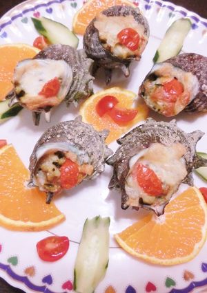 サザエのジェノベーゼ仕立てオーブン焼き-レシピのメイン写真