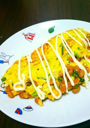 ネギ入り♪簡単納豆オムレツ-レシピのメイン写真