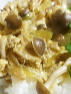 豚ひき肉とキノコの卵とじ・・・丼?-レシピのメイン写真