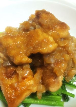 小松菜と鶏もも肉のさっぱりオニオンソース-レシピのメイン写真